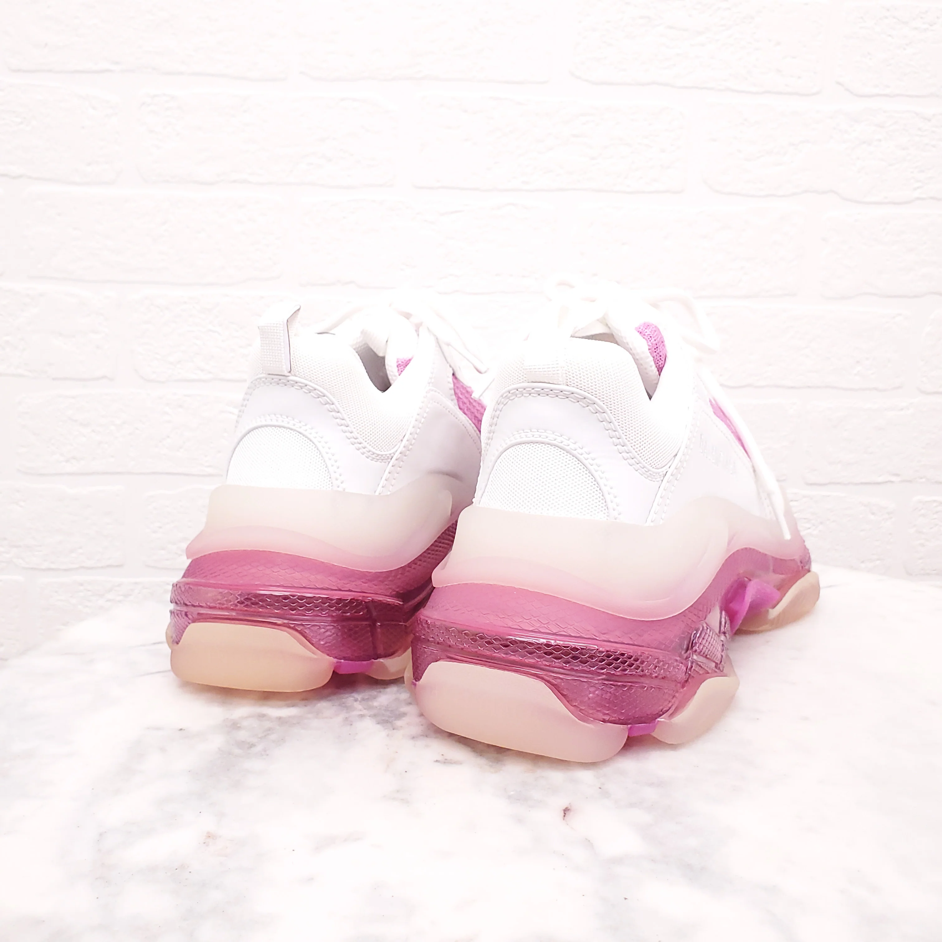 BALENCIAGA WHITE/PINK FLUO CLEAR SOLE SNEAKERS - SIZE 41 - Image 5