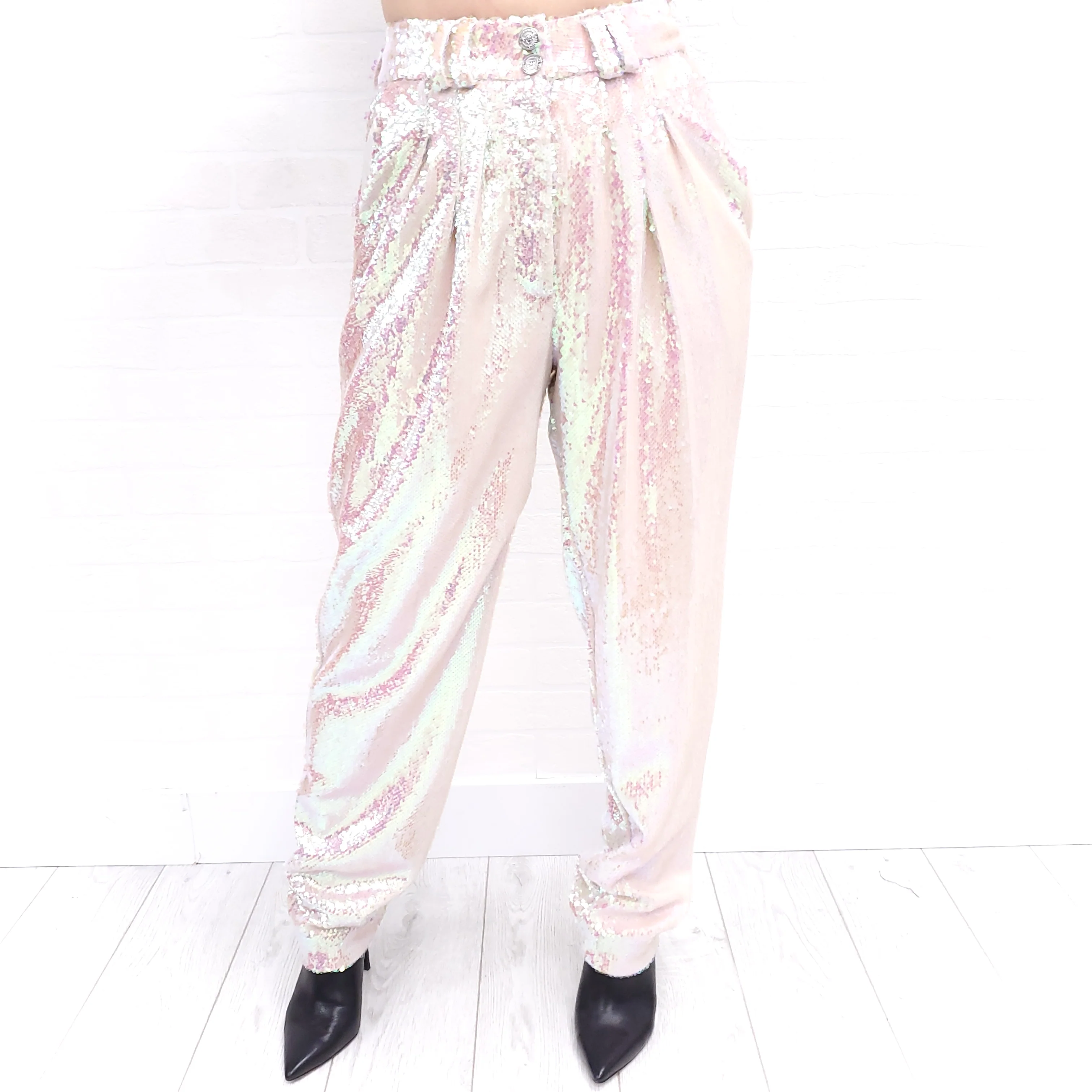 BALMAIN IRRIDESCENT SEQUIN PANTS - SIZE 34