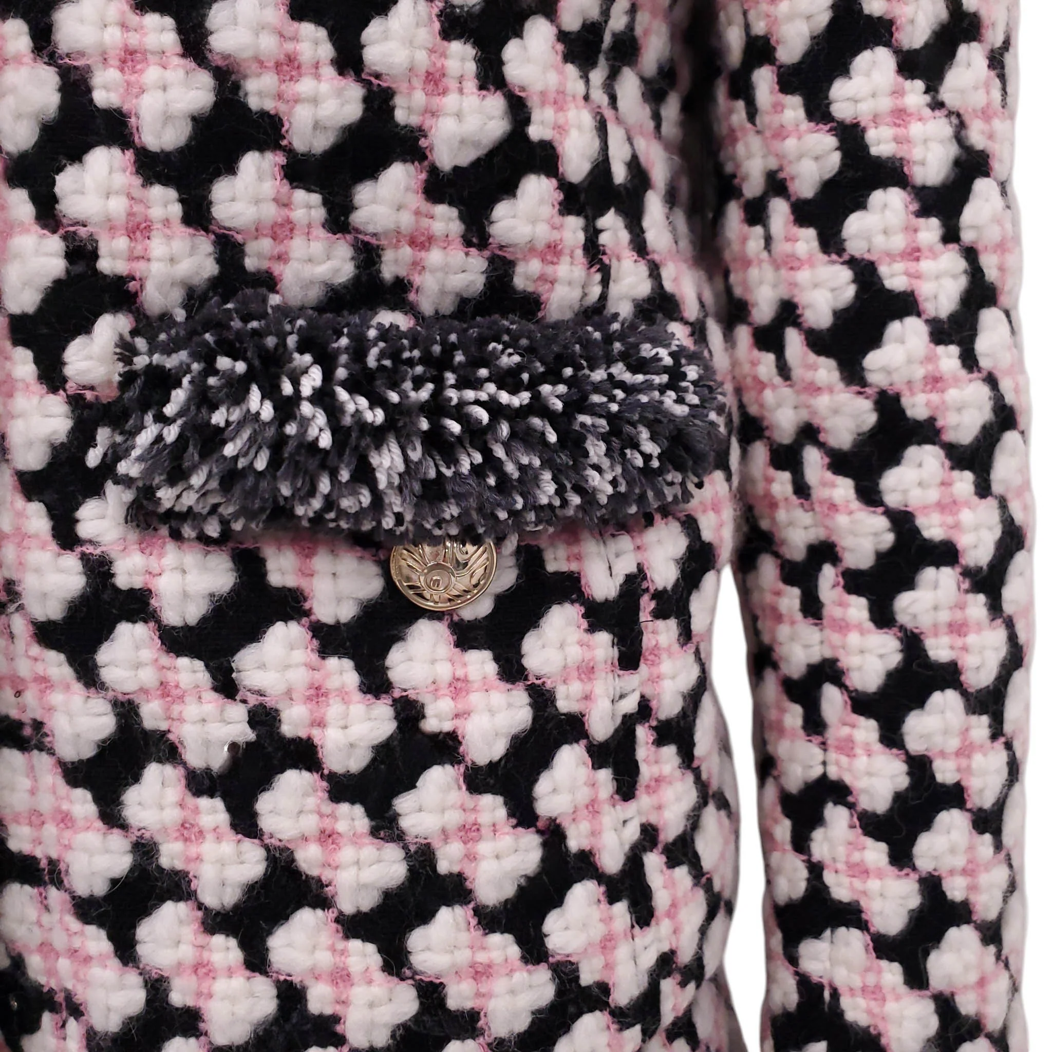 EMILIO PUCCI BLACK, PINK AND CREAM FRINGED WOOL BLEND TWEED SKIRT SET - SIZE XS - Image 3