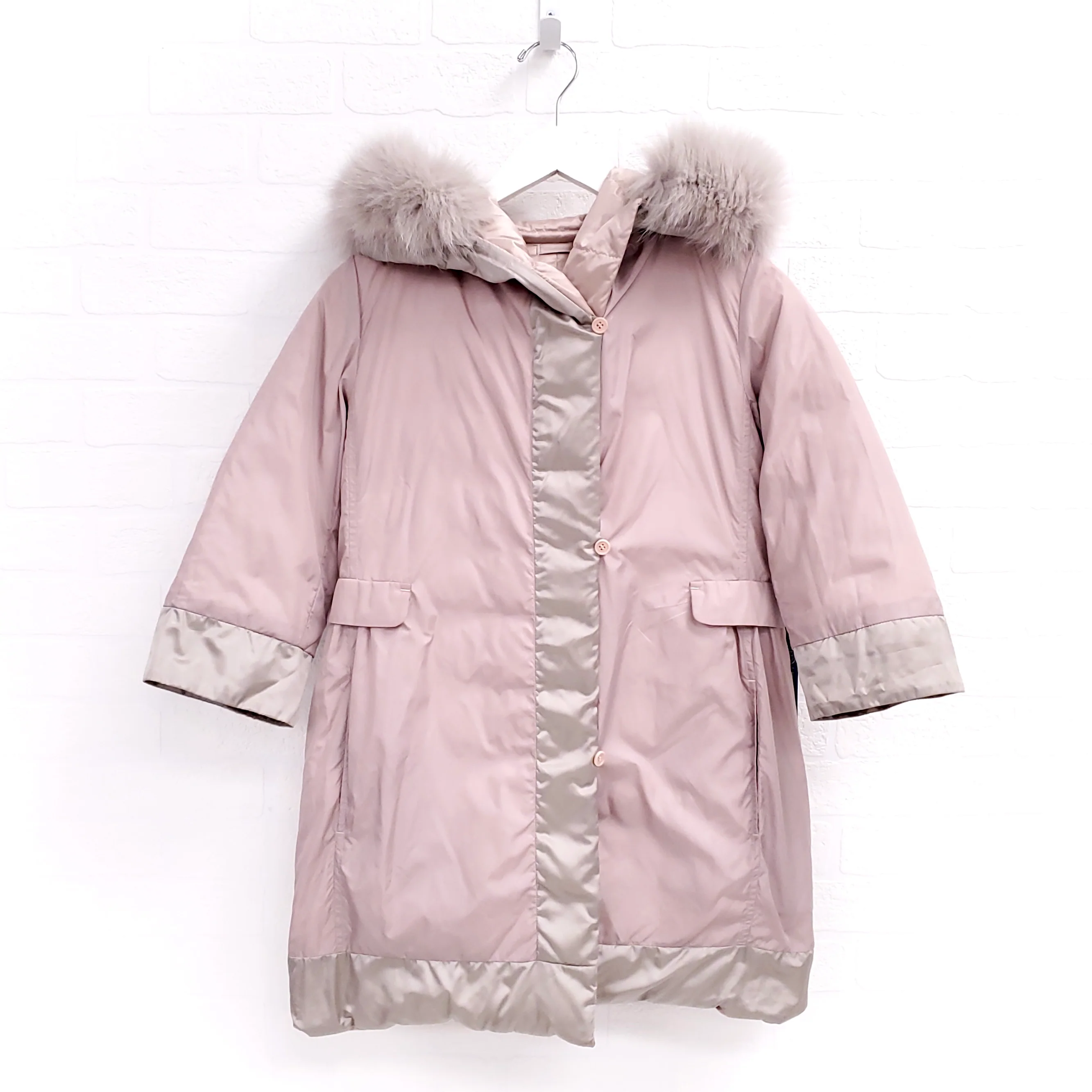 MAX MARA REVERSIBLE COAT WITH FUR HOOD - SIZE 4 - Image 3