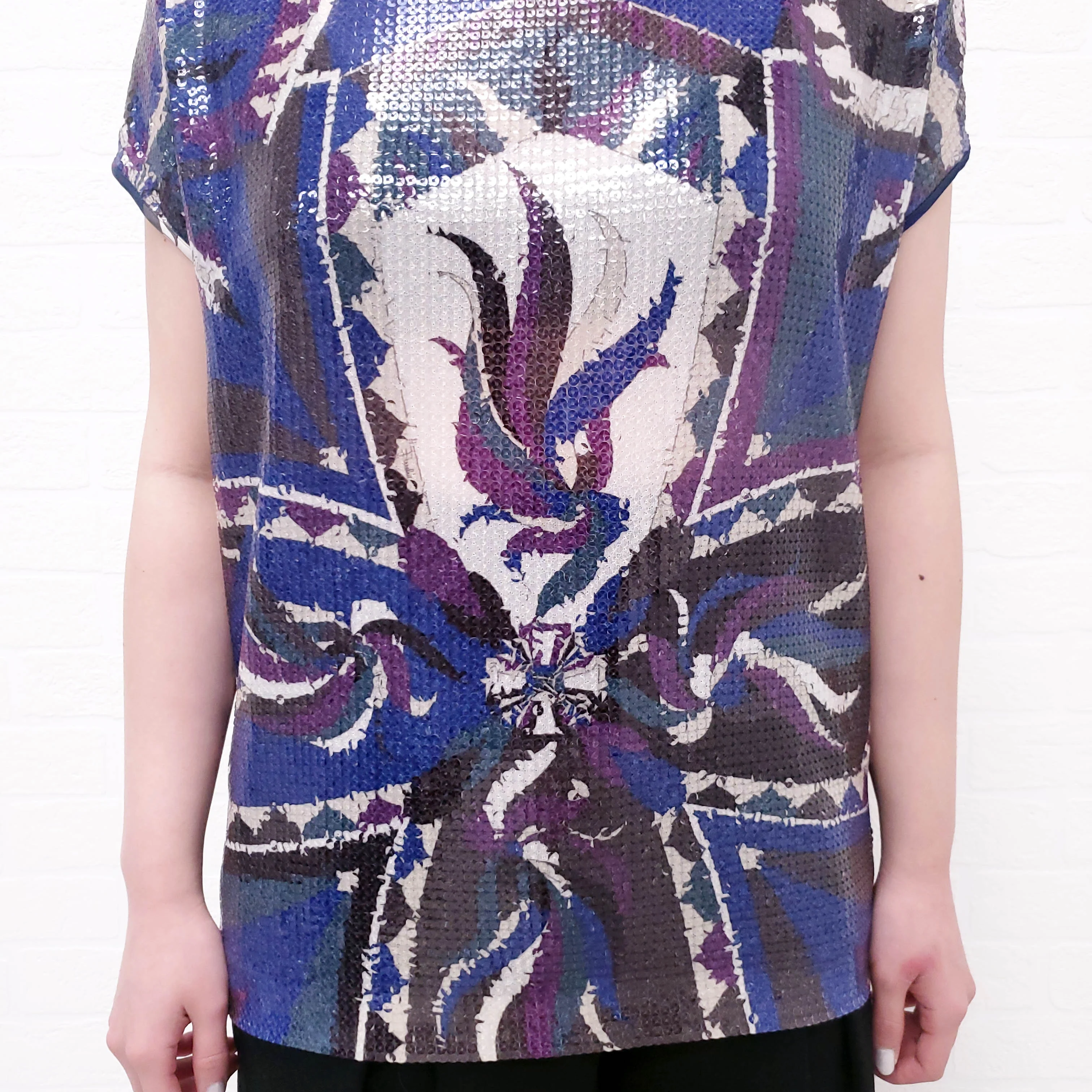 EMILIO PUCCI BLUE AND PURPLE SEQUIN TOP - SIZE 40 - Image 3