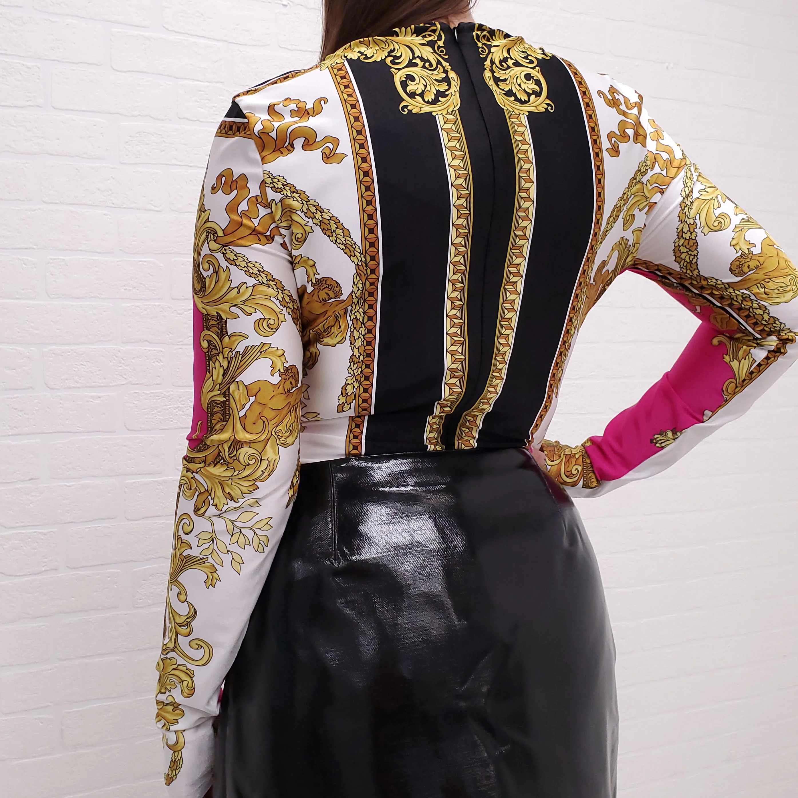 VERSACE MEDUSA RENAISSANCE PRINT BODYSUIT BLACK/GOLD/WHITE - SIZE 44 - Image 6