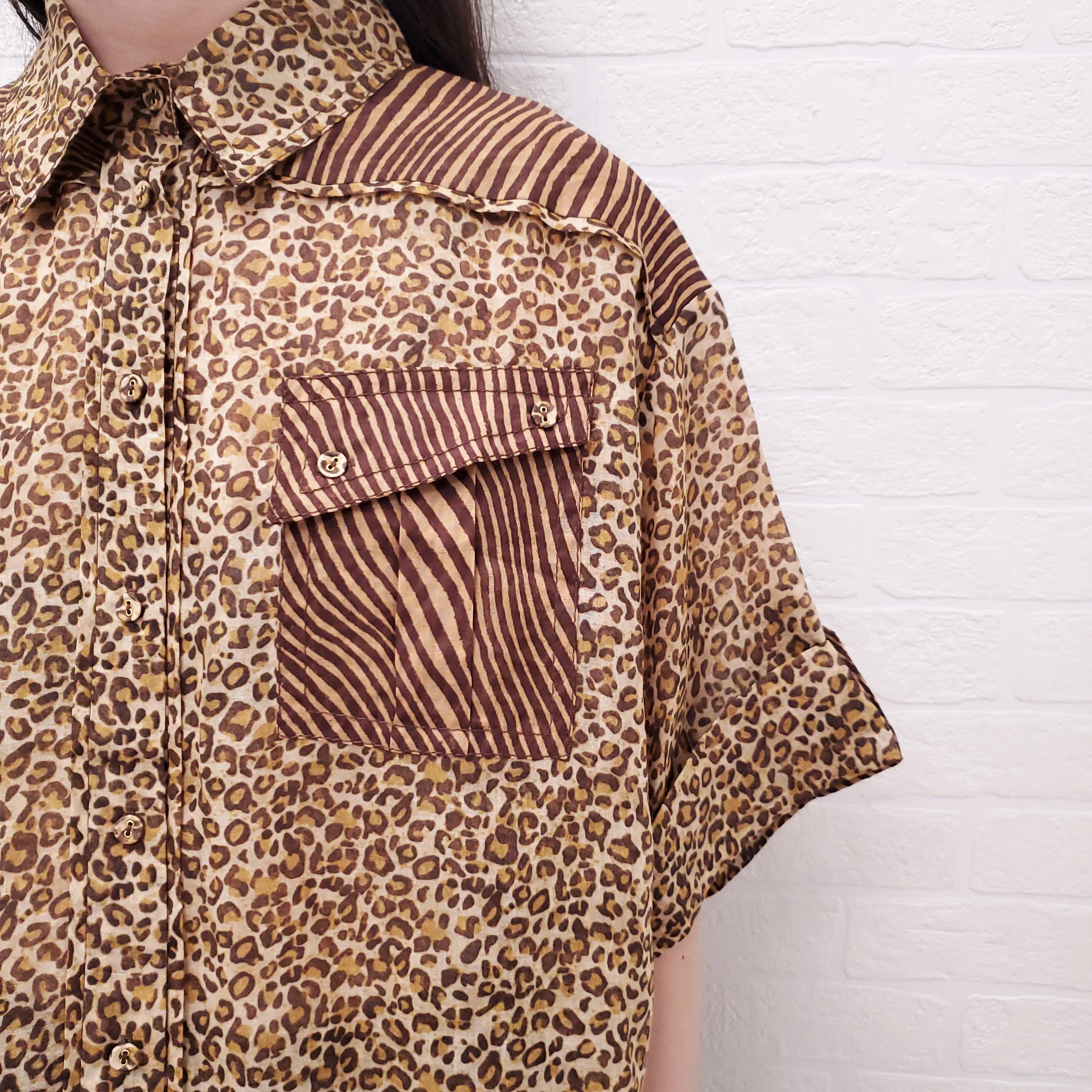 ZIMMERMANN LEOPARD 'SPLICED EMPIRE CUFFED' SHIRT - SIZE 3/L - Image 4